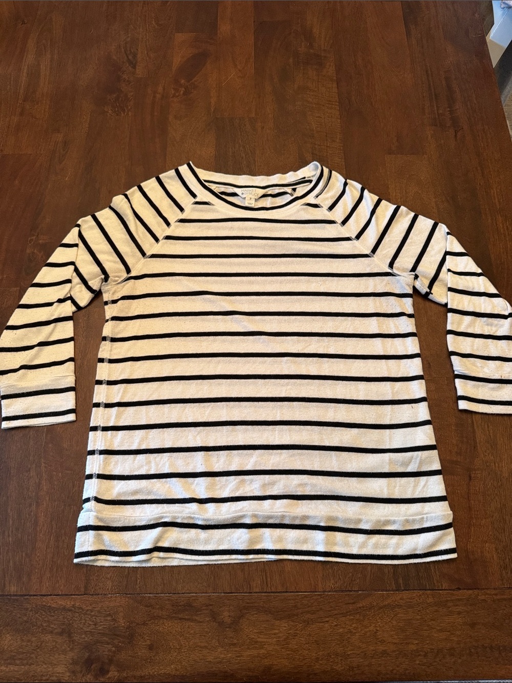 Market & Spruce Women’s Black and White Striped Crewneck Top with 3/4 sleeves